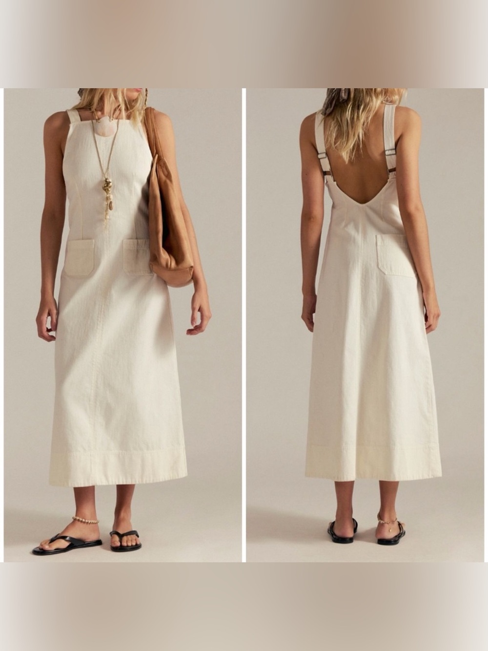 NWT Free People Dex Denim Midi Dress - ecru cream white - XS, Small, Medium